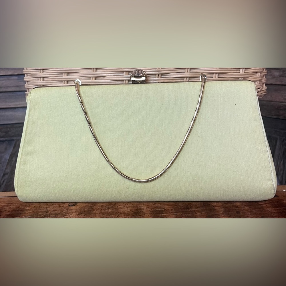Elegant Cream Clutch with Gold Chain